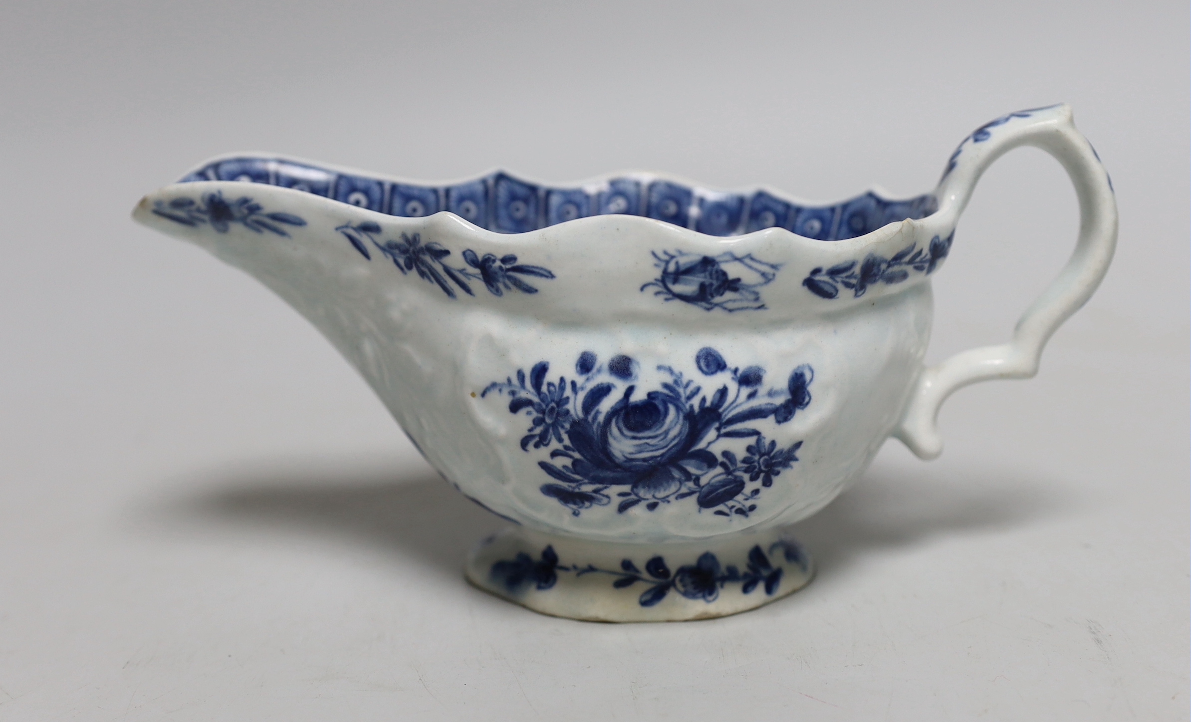 A Bow blue and white sauceboat, c.1760-5